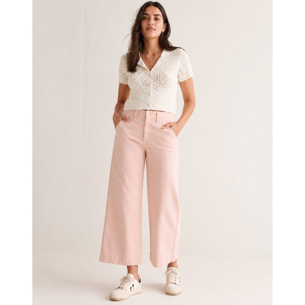 Madewell Pink Wide Leg Canvas Crop Pants Womens Size 32 High Rise Dusty Rose